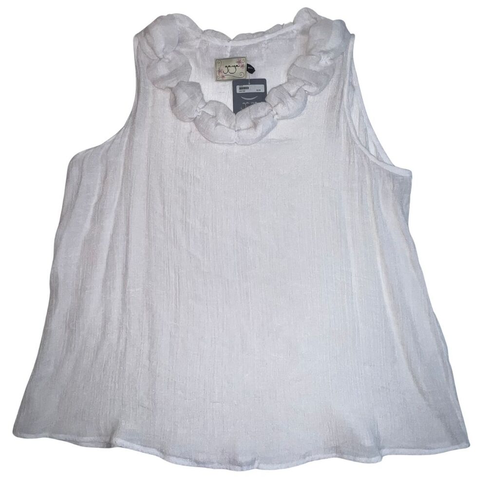 Gaya Blouse Womens Large White Sheer Sleeveless Peasant Fairy Cottagecore Top